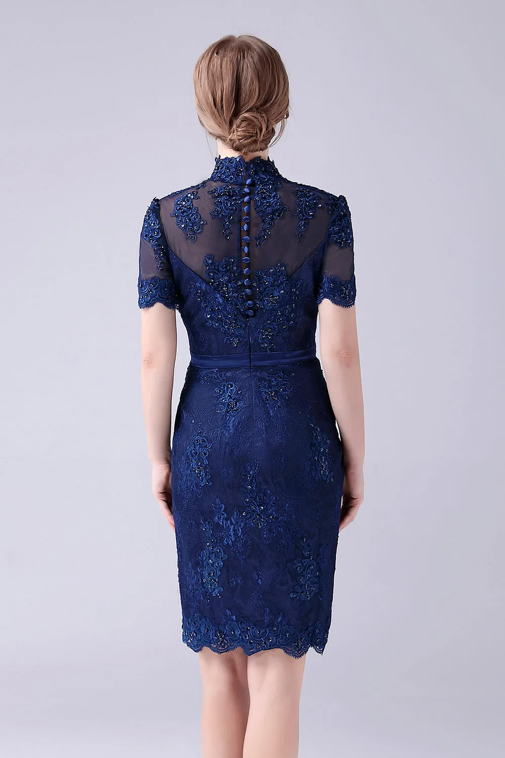 Navy Sirena in rilievo al ginocchio madre del vestito da sposa con appliques